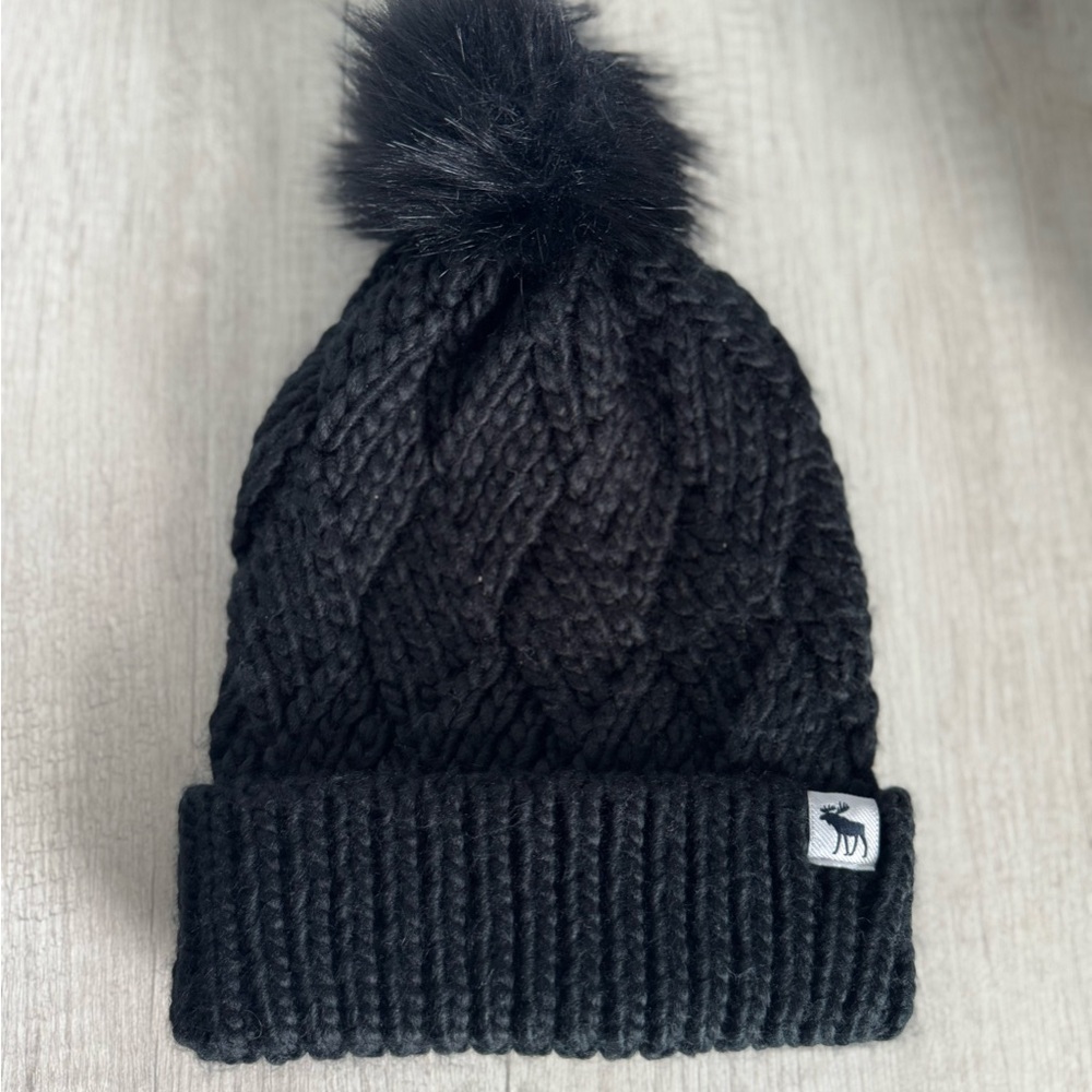 Black Knit Pom-Pom Beanie for Kids